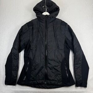 Lululemon Fluff the V Hooded Jacket Black Quilted Puffer Hybrid Full Zip Women L